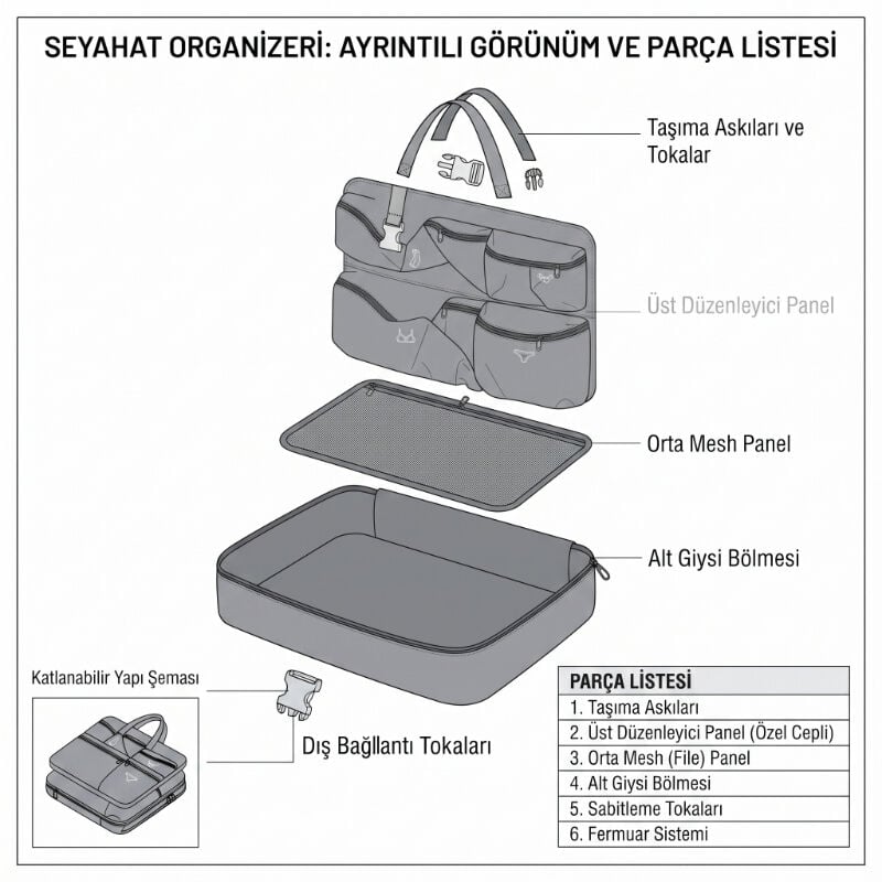 Seyahat Çantası - Yer Küçültücü Organizer  - Çok Bölmeli