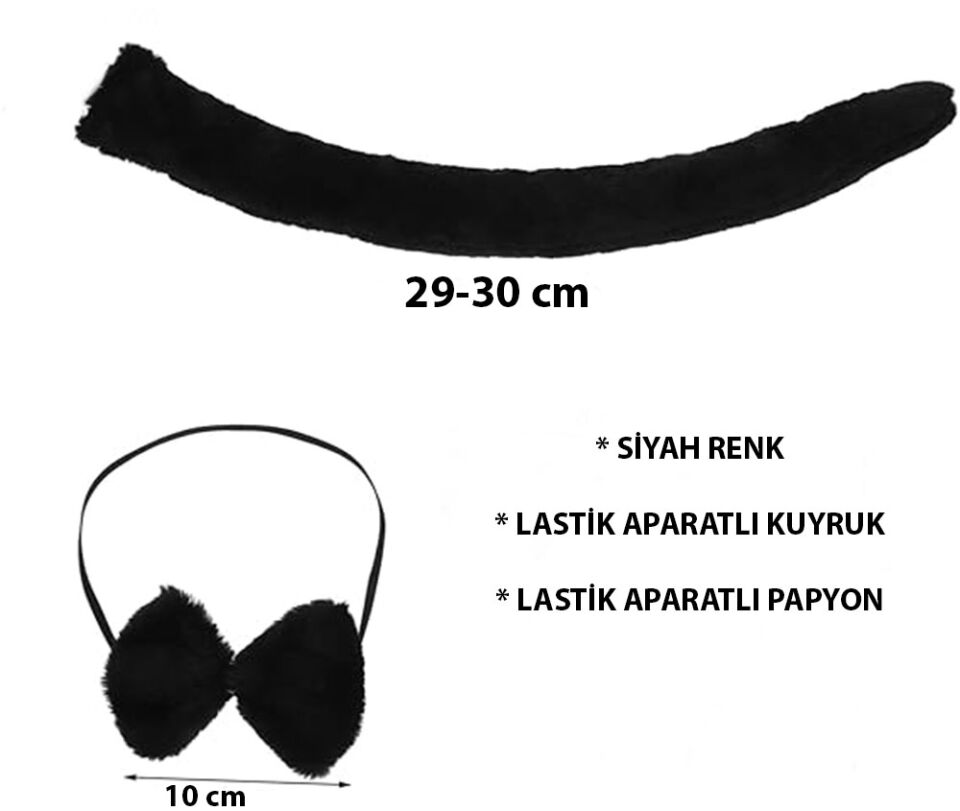 Siyah Kuyruk ve Papyon Seti - Kostüm Aksesuarı - Çocuk ve Yetişkin Uyumlu
