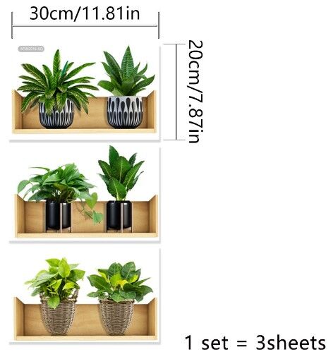 Raflı Bitki Tasarımlı Yapışkanlı Sticker 20*30 cm 3lü Set