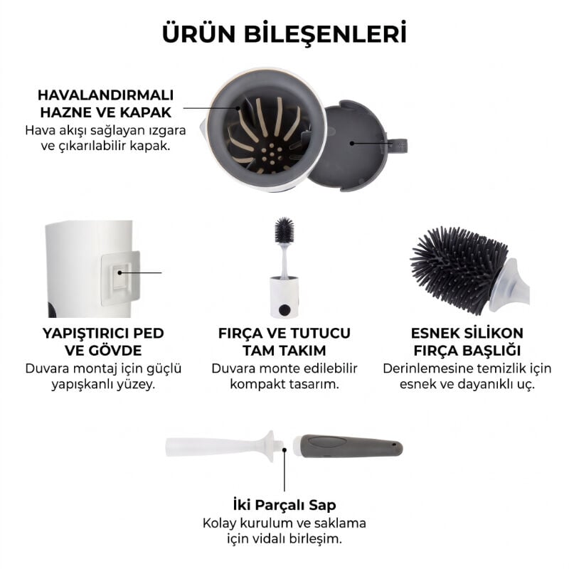 Duvara Monte Tuvalet Fırçası - Deterjan Hazneli - Silikon