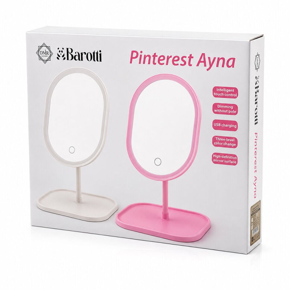 Işıklı Oval Makyaj Aynası - Dokunmatik - USB Şarjlı - 3 Kademe Işık Seviyesi - Takı Tepsili