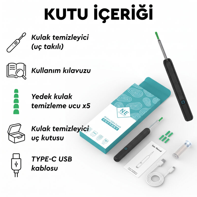 Akıllı Kulak Temizleme Cihazı - Kameralı - WiFi ve Mobil Uygulama Uyumlu