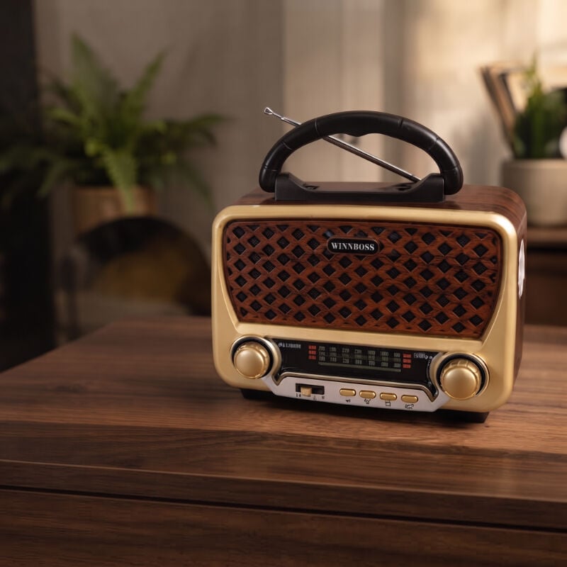 Nostalji Müzik Kutusu - Solar Panelli - Şarjlı - AUX Girişi - LED Fener - Bluetooth