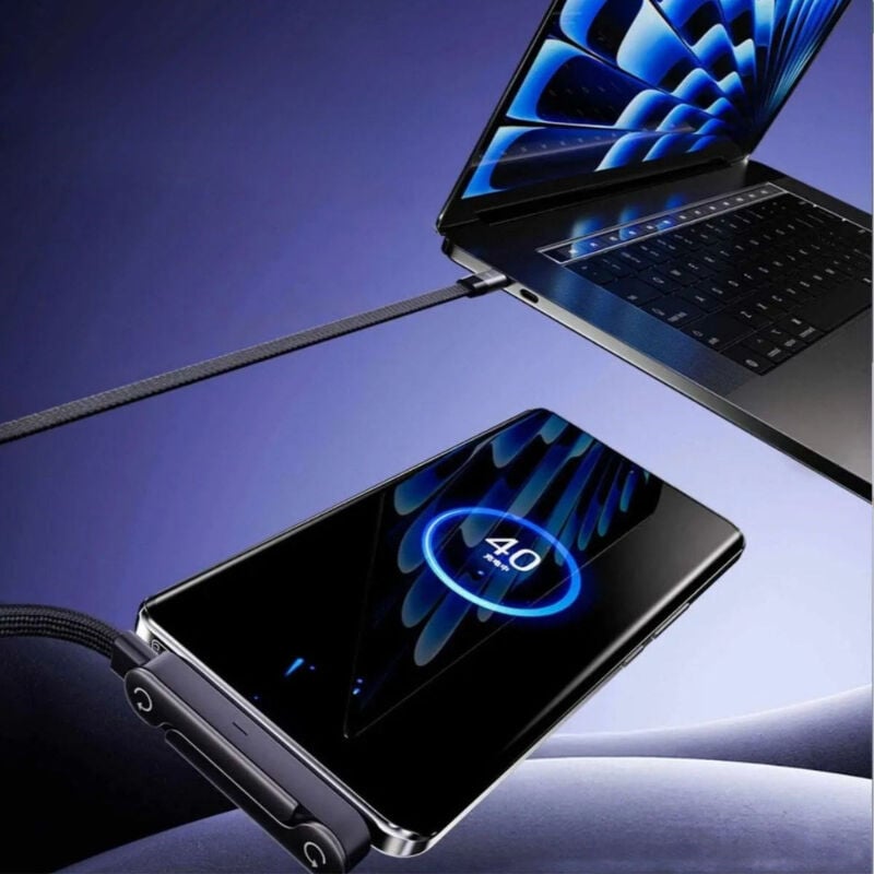Örgülü Type-C to Type-C Şarj Kablosu - Katlanabilir Telefon Standlı - Hızlı Şarj Destekli - 240W