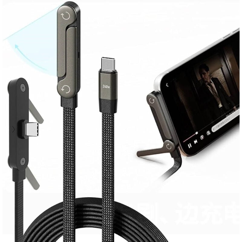Örgülü Type-C to Type-C Şarj Kablosu - Katlanabilir Telefon Standlı - Hızlı Şarj Destekli - 240W
