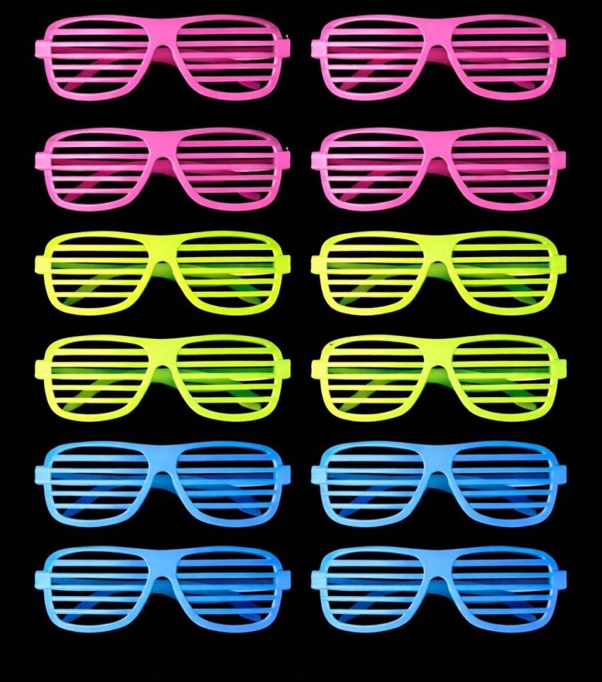 Retro Neon Fosforlu Panjur Gözlük - 12 Adet