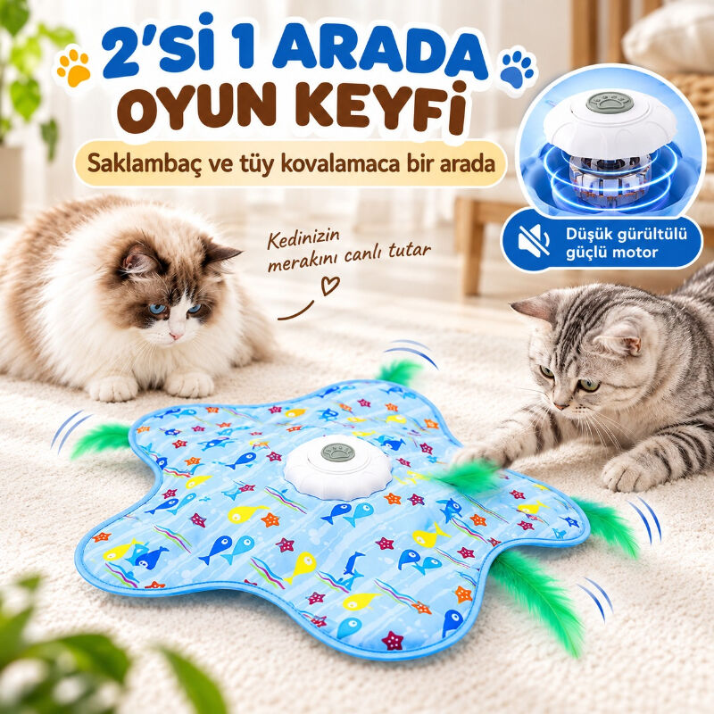 Hareketli İnteraktif Kedi Oyun Matı - USB Şarjlı - 3 Oyun Modu