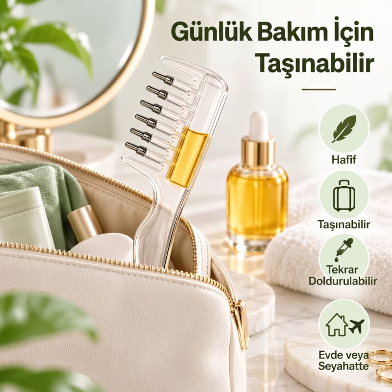 Saç Bakım Yağı Uygulama Tarağı - Serum Tarağı - Yeniden Doldurulabilir Hazne