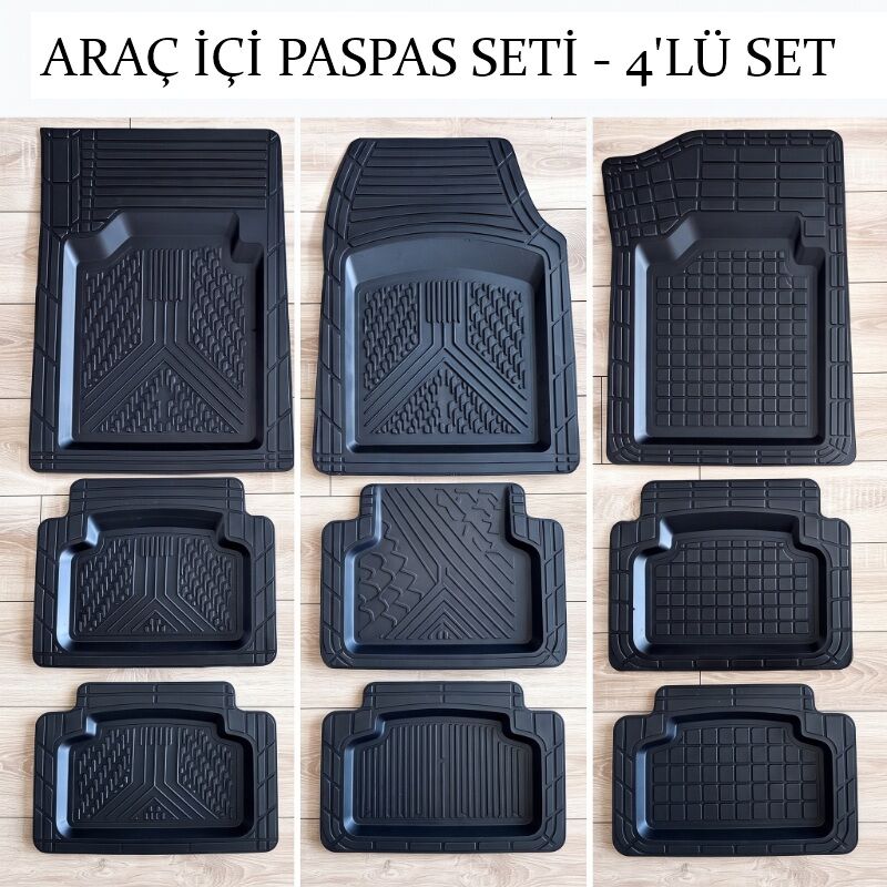 Araç İçi Paspas Seti - 4'lü Set - Karışık Desenler - Kauçuk - Kaymaz Yüzey