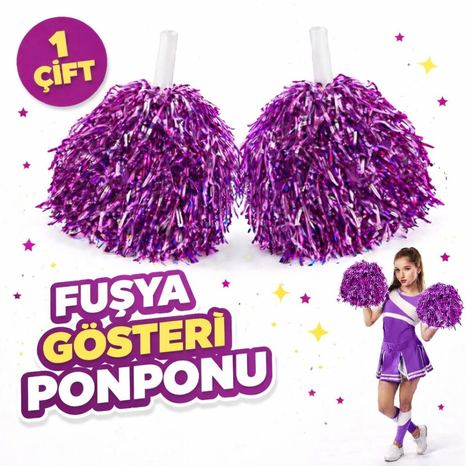 1 Çift Fuşya Okul Gösteri Ponponları - Ekstra Dolgun