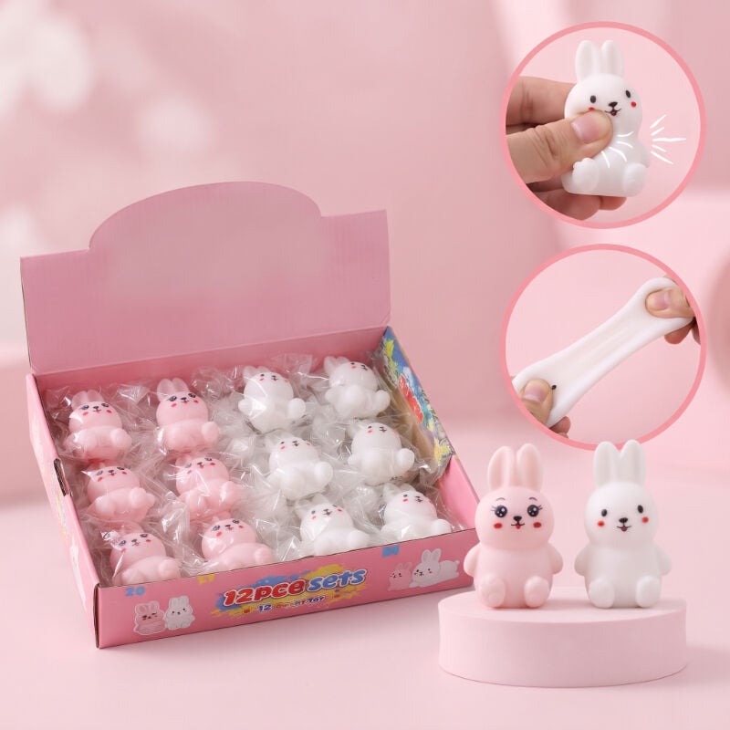 Tavşan Tasarımlı Squishy - 12'li Paket - Karışık Renk - Yumuşak Oyuncak