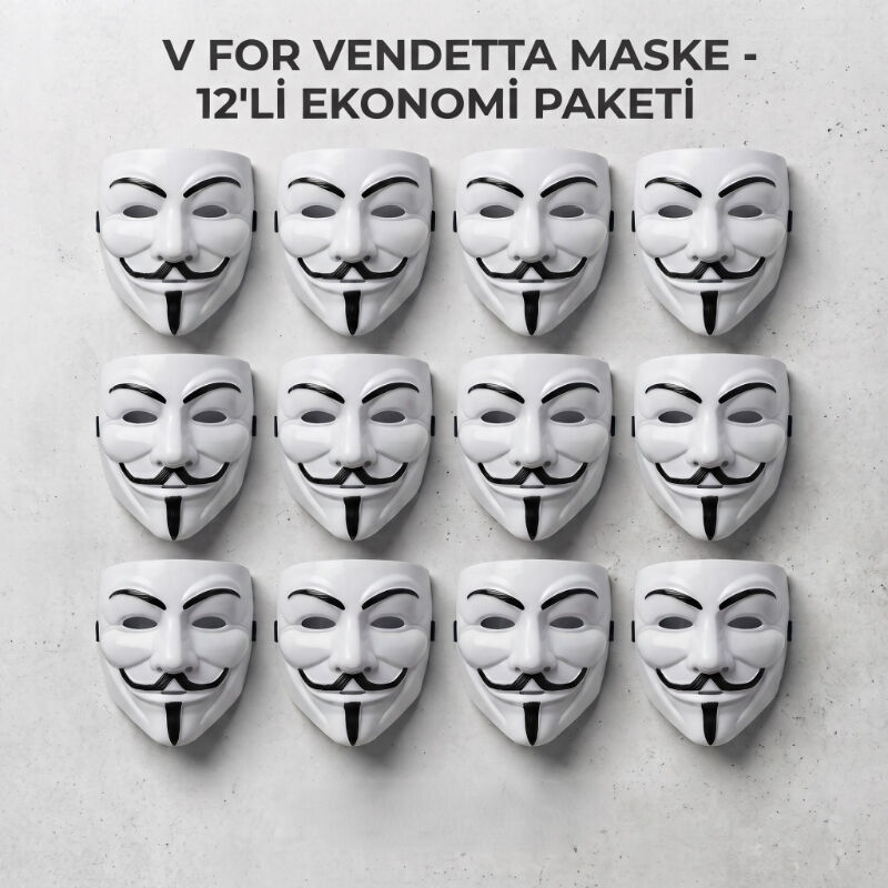 V for Vendetta Maskesi - 12'li Paket - Plastik