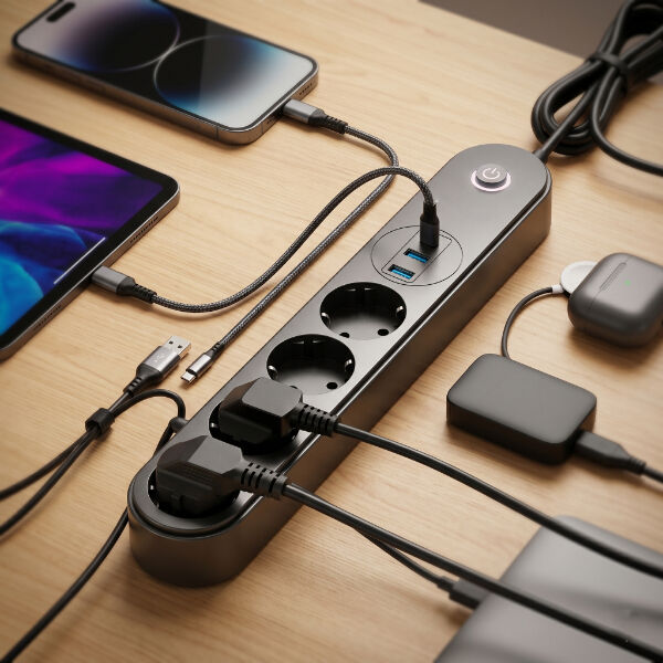 Termal Akım Korumalı 4 Prizli USB Girişli Uzatma Kablosu