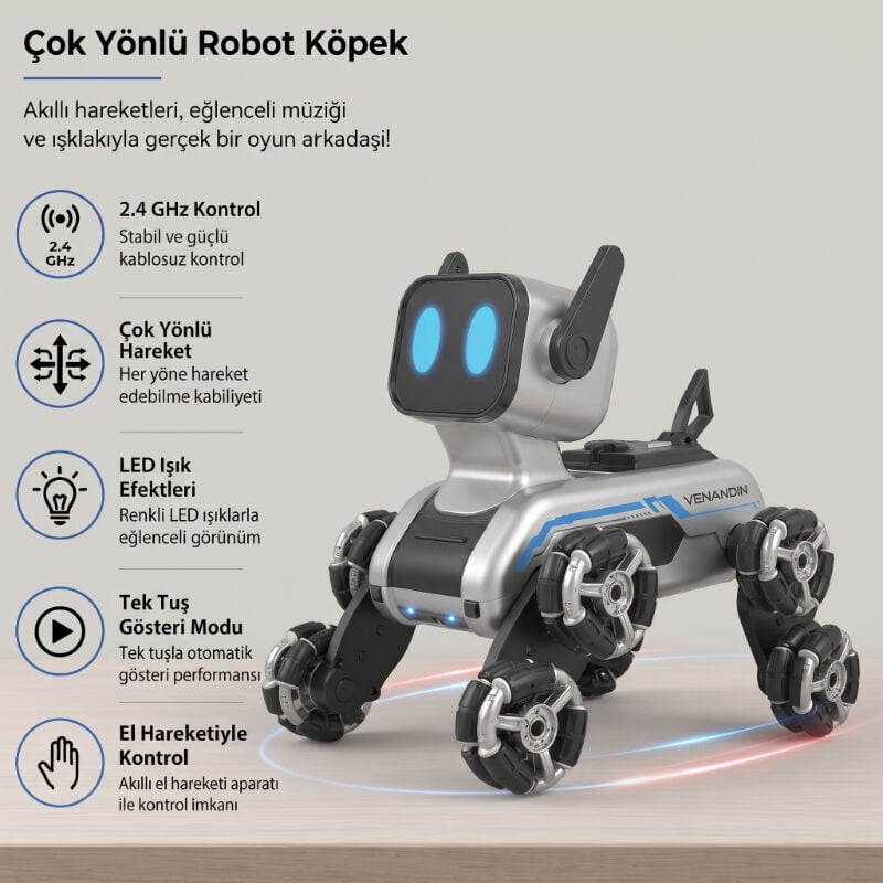 Akıllı Robot Köpek Oyuncak - Çok Yönlü Hareket Özelliği - Uzaktan Kumanda Kontrolü - El Hareketi Kontrolü