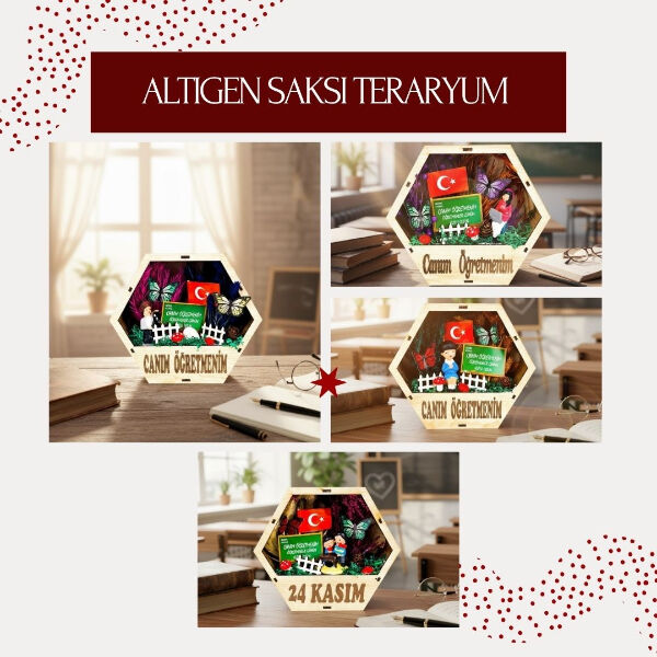 Altıgen Saksı Teraryum - Öğretmenler Günü Hediyesi