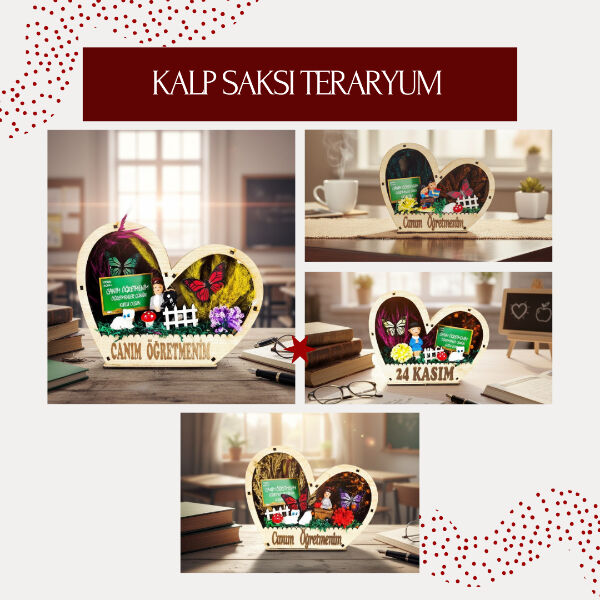 Kalp Saksı Teraryum - Öğretmenler Günü Hediyesi