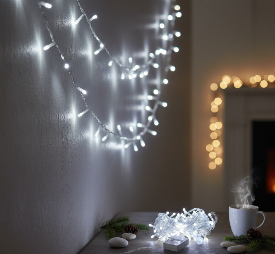 Damla Uçlu Beyaz Işık Şeffaf Kablo  10m 100 Led