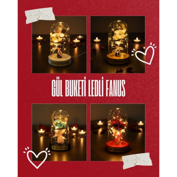 Gül Buketi Ledli Fanus