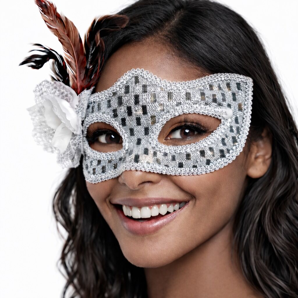Gümüş Renk Tüylü Balo Maskesi