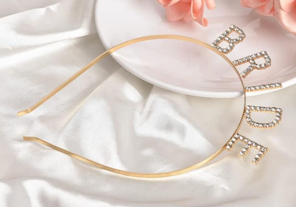Altın Gold Renk Bekarlığa Veda Kristal Taş Bride Tacı İthal