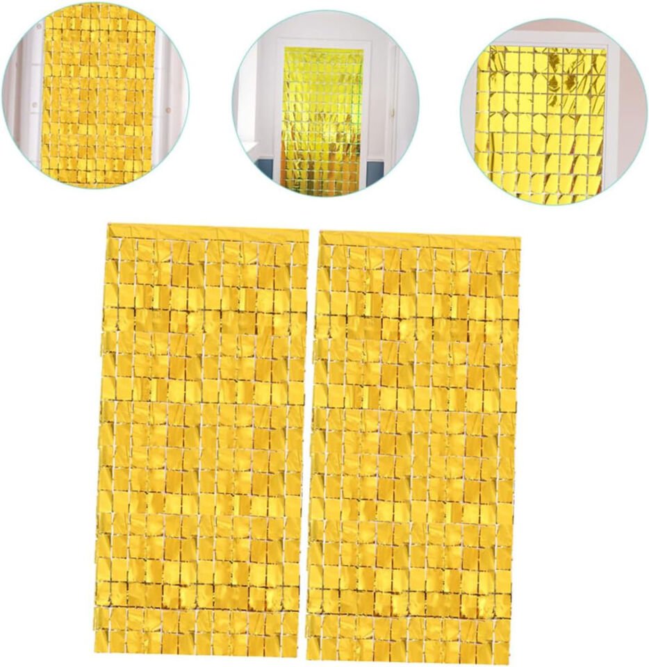 Altın Renk Disko Dikdörtgen Kesim Kapı Perdesi