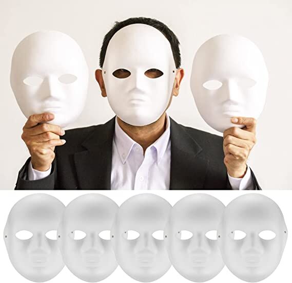 Beyaz Renk Boyanabilir Anonim Tam Yüz Cosplay Maske 24x18 cm