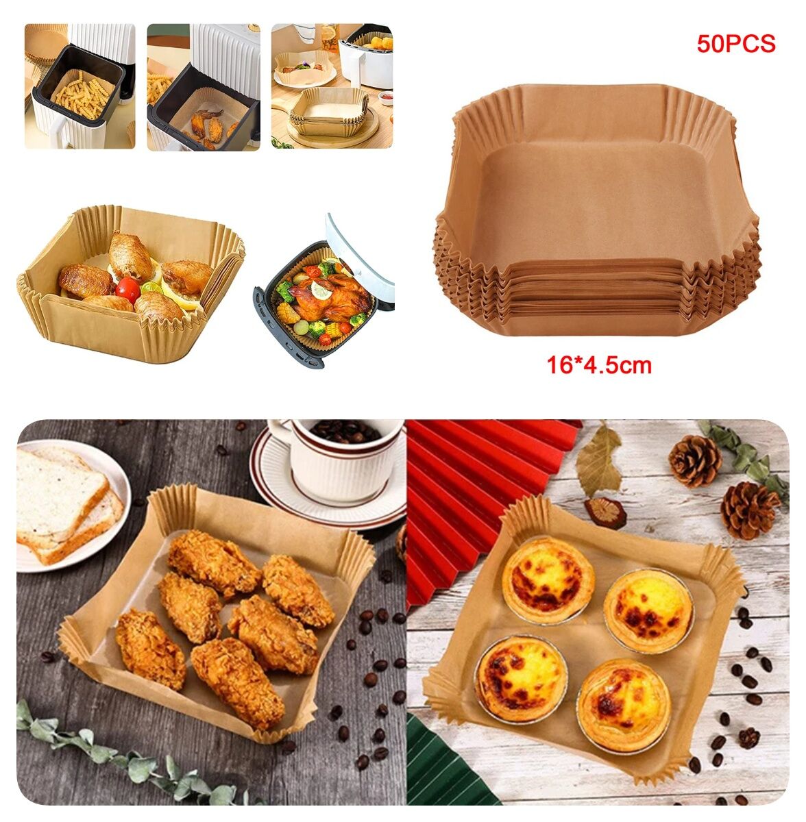 Büyük Boy Air Fryer Fritöz Pişirme Kağıdı 50 Adet