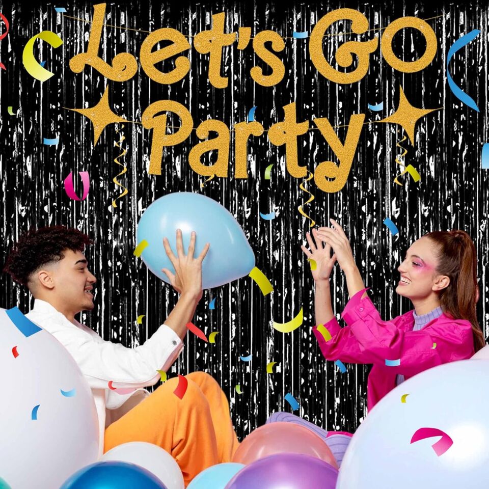 Ekstra Metalize Parlak Saçaklı Arka Fon Perde Siyah