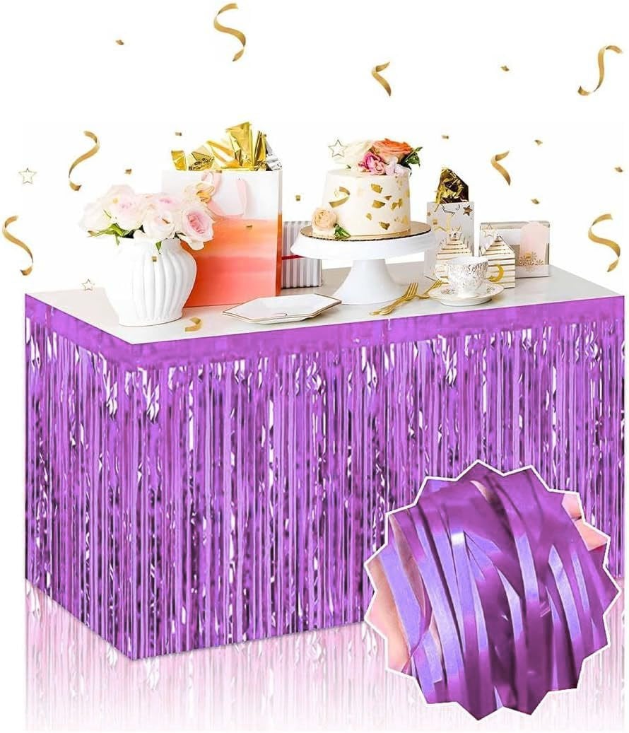 Kendinden Yapışkanlı Mor Metalize Püsküllü Masa Eteği