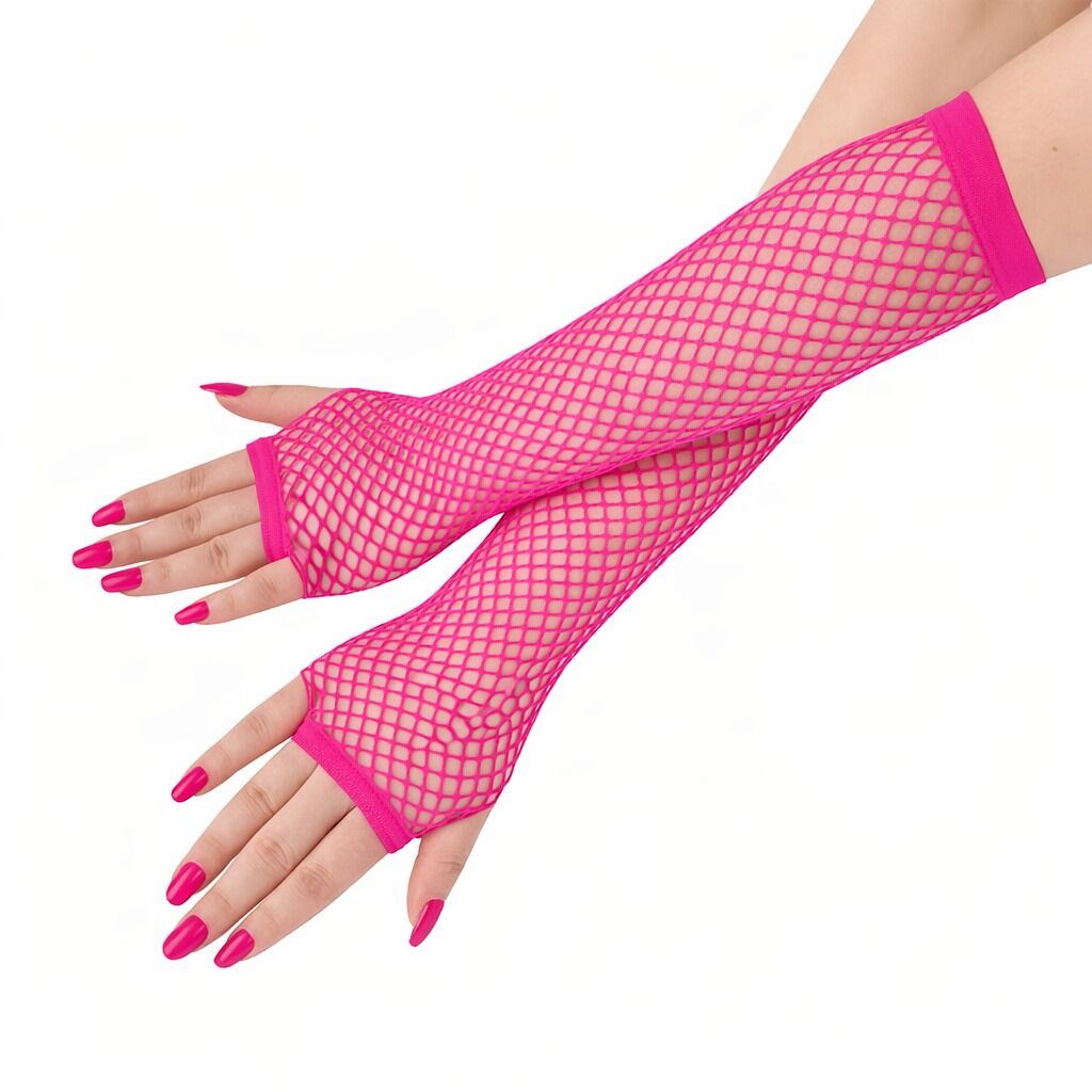 Retro Neon Fuşya File Parmaksız Eldiven 26 cm