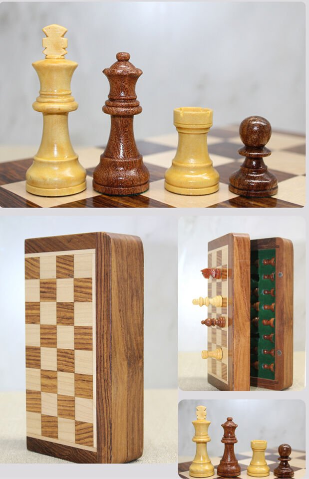 Özel Vernikli Mıknatıs Taşlı Ahşap Katlanabilir Kutulu Satranç Oyunu 30 Cm