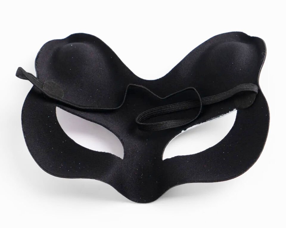 Siyah Süet Mavi Kırmızı Simli Kedi Maskesi