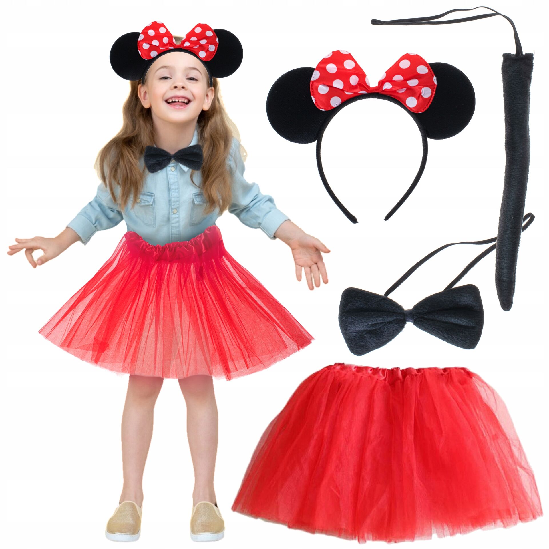 Minnie Mouse Kostüm Seti - Etek, Taç, Kuyruk, Papyon