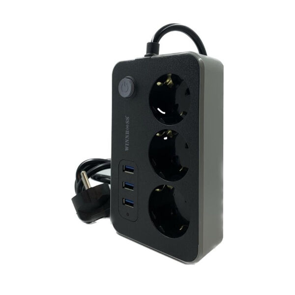 Akım Korumalı 3 Prizli 3 USB Girişli Uzatma Kablosu