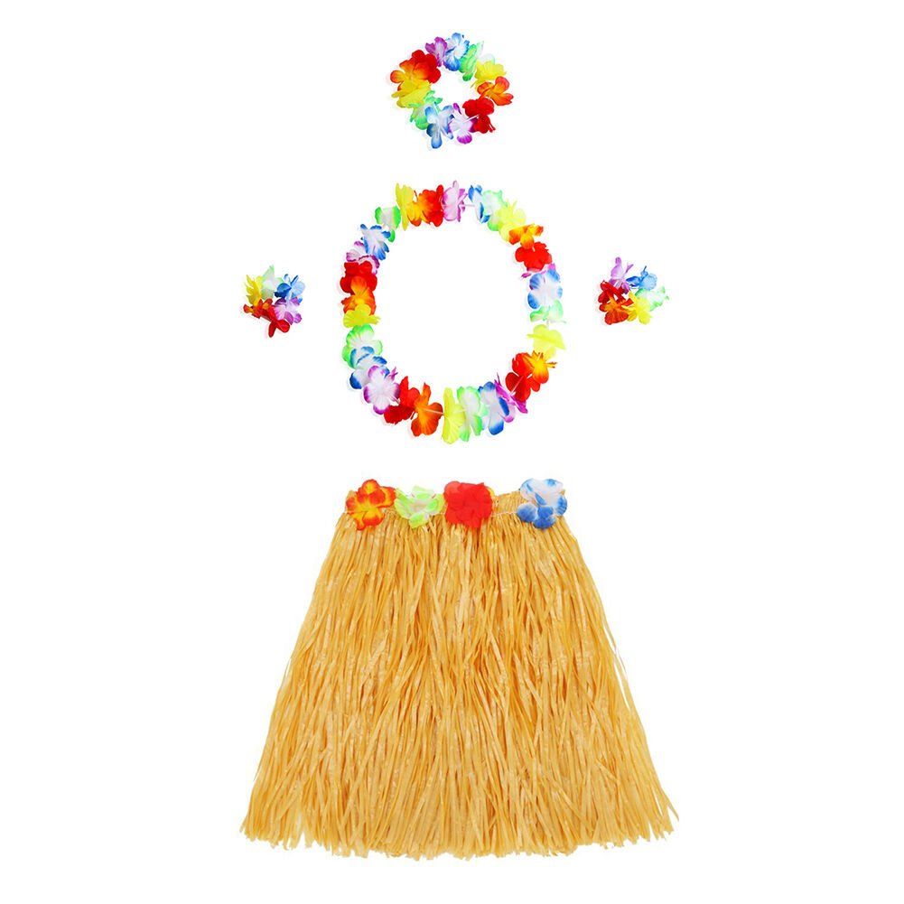 Turuncu Hawaii Seti - Kolye, Etek, Taç ve Bileklik