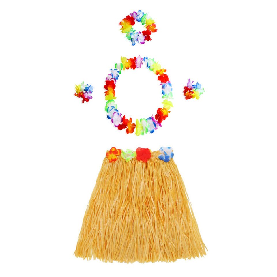 Turuncu Hawaii Seti - Kolye, Etek, Taç ve Bileklik