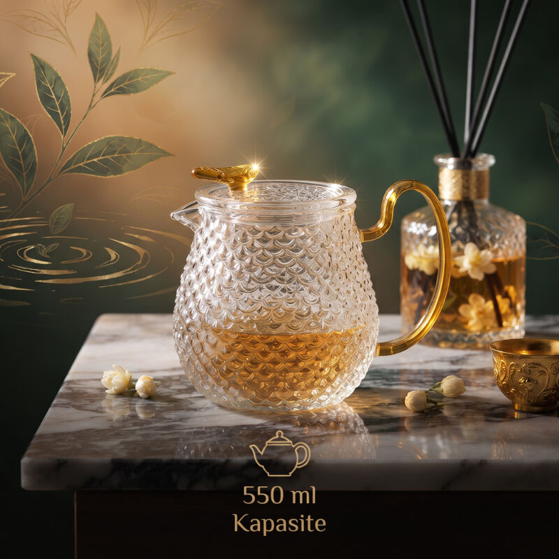Şık Tasarımlı Cam Demlik - 550 ml - Borosilikat Cam