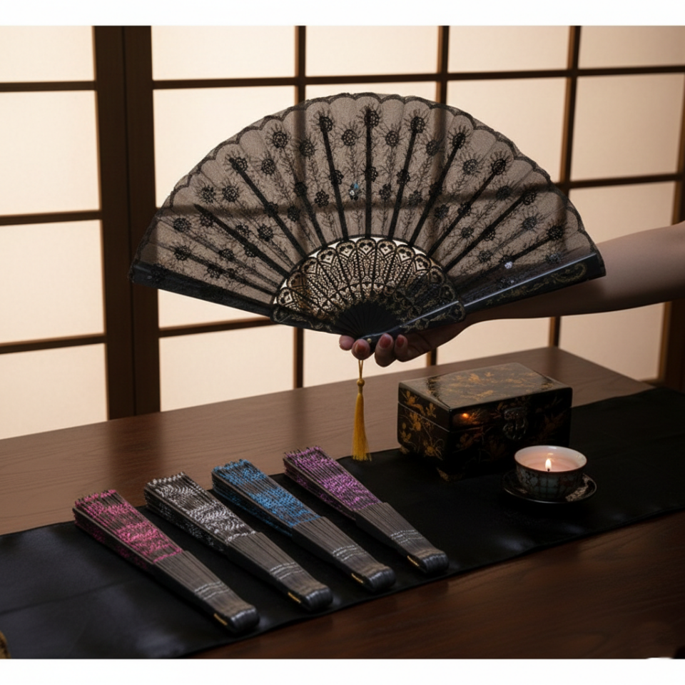 Plastik Pullu Yelpaze Siyah Renk